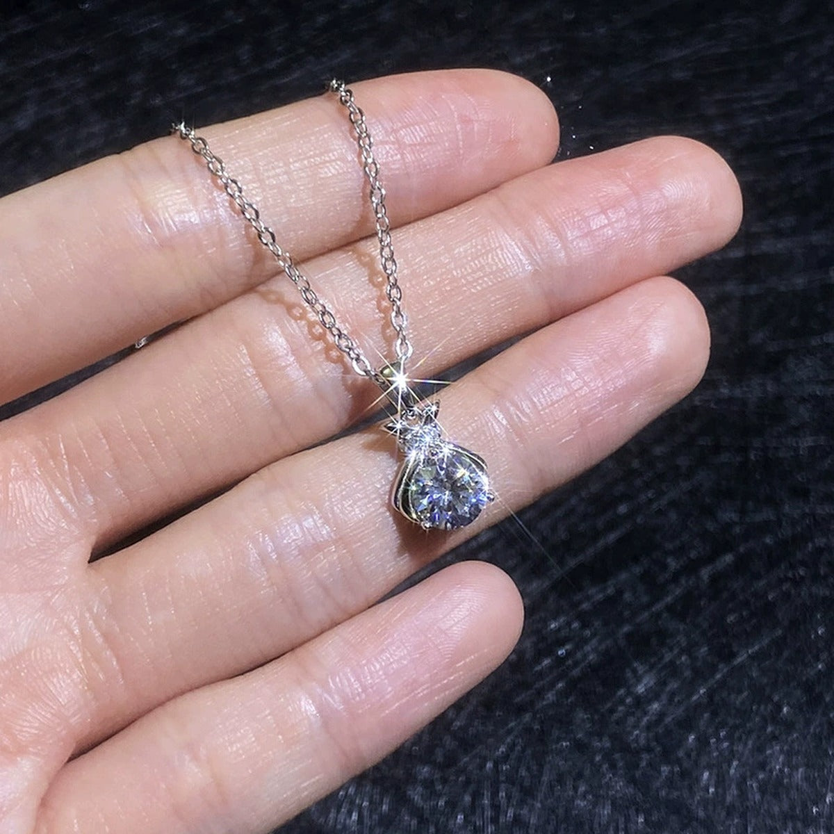 Pineapple Moissanite Pendant Necklace with Cubic Zirconia in Platinum-Plated S925 Sterling Silver close-up product detail view