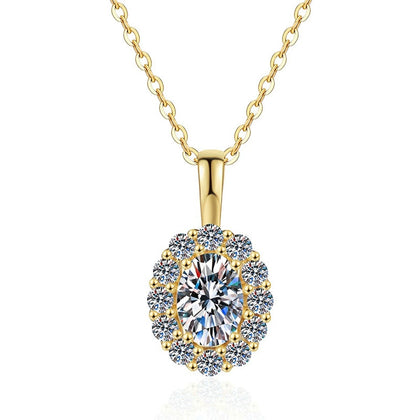 Oval Lab-Grown Gemstone and Moissanite Pendant Necklace in 18K Yellow Gold-Plated S925 Sterling Silver on clean white background showing the oval gemstone pendant with yellow gold halo detail