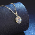 Oval Lab-Grown Gemstone and Moissanite Pendant Necklace in 18K Yellow Gold-Plated S925 Sterling Silver blue background product view