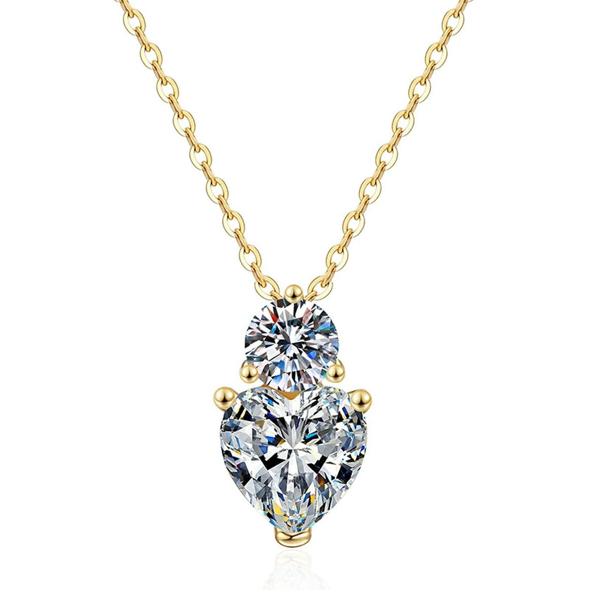 Marquise Lab-Grown Gemstone and Moissanite Pendant Necklace in 18K Yellow Gold-Plated S925 Sterling Silver on clean white background showing the marquise gemstone pendant topped with a round moissanite