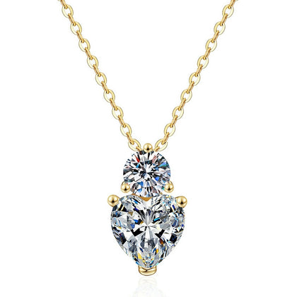 Marquise Lab-Grown Gemstone and Moissanite Pendant Necklace in 18K Yellow Gold-Plated S925 Sterling Silver on clean white background showing the marquise gemstone pendant topped with a round moissanite