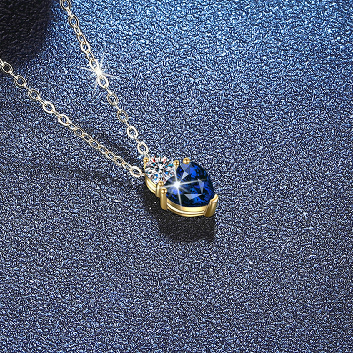 Marquise Lab-Grown Gemstone and Moissanite Pendant Necklace in 18K Yellow Gold-Plated S925 Sterling Silver blue background product view