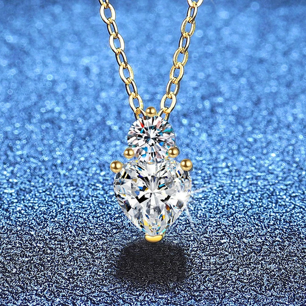 Marquise Lab-Grown Gemstone and Moissanite Pendant Necklace in 18K Yellow Gold-Plated S925 Sterling Silver blue background angled view