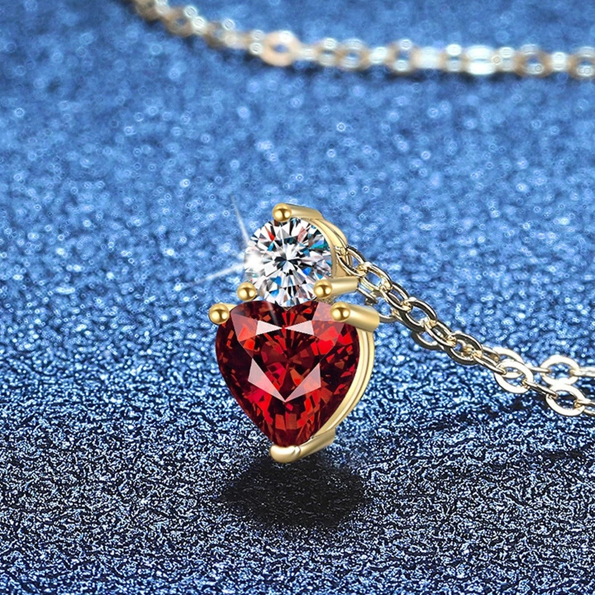 Marquise Lab-Grown Gemstone and Moissanite Pendant Necklace in 18K Yellow Gold-Plated S925 Sterling Silver blue background close-up view