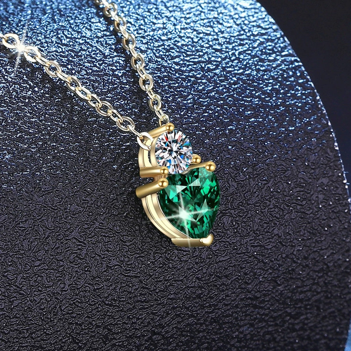 Marquise Lab-Grown Gemstone and Moissanite Pendant Necklace in 18K Yellow Gold-Plated S925 Sterling Silver blue background styling view