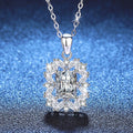 Emerald Cut Lab-Grown Gemstone and Moissanite Pendant Necklace in White Gold-Plated S925 Sterling Silver blue background product view
