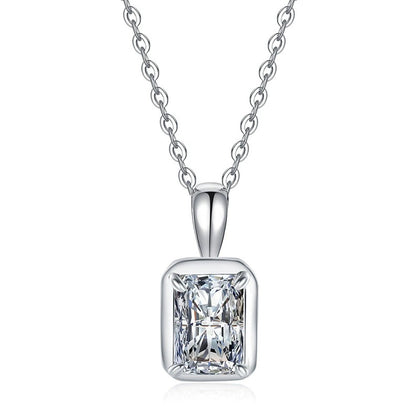 Emerald Cut Lab-Grown Gemstone and Moissanite Pendant Necklace in White Gold-Plated S925 Sterling Silver on clean white background showing the minimal emerald-cut gemstone solitaire pendant