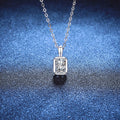 Emerald Cut Lab-Grown Gemstone and Moissanite Pendant Necklace in White Gold-Plated S925 Sterling Silver blue background product view