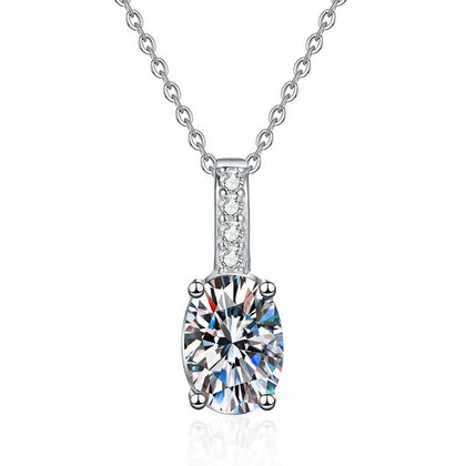 Oval Lab-Grown Gemstone and Moissanite Drop Necklace in White Gold-Plated S925 Sterling Silver on clean white background showing the oval gemstone drop pendant with a slim pavé bail