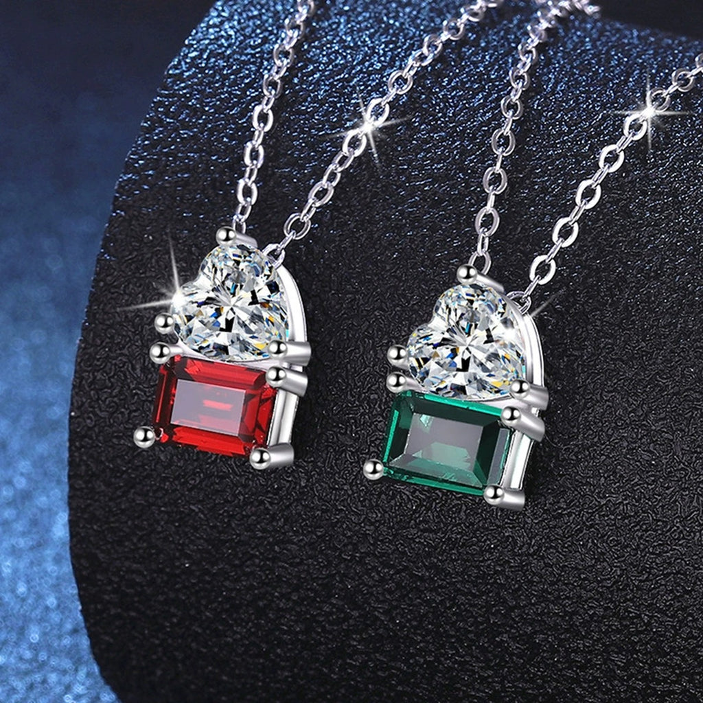 Heart Moissanite and Lab-Grown Gemstone Pendant Necklace in White Gold-Plated S925 Sterling Silver dark background product display view