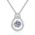 Oval Teardrop Moissanite Pendant Necklace with Cubic Zirconia in Platinum-Plated S925 Sterling Silver on clean white background showing the oval teardrop halo pendant with a round moissanite center