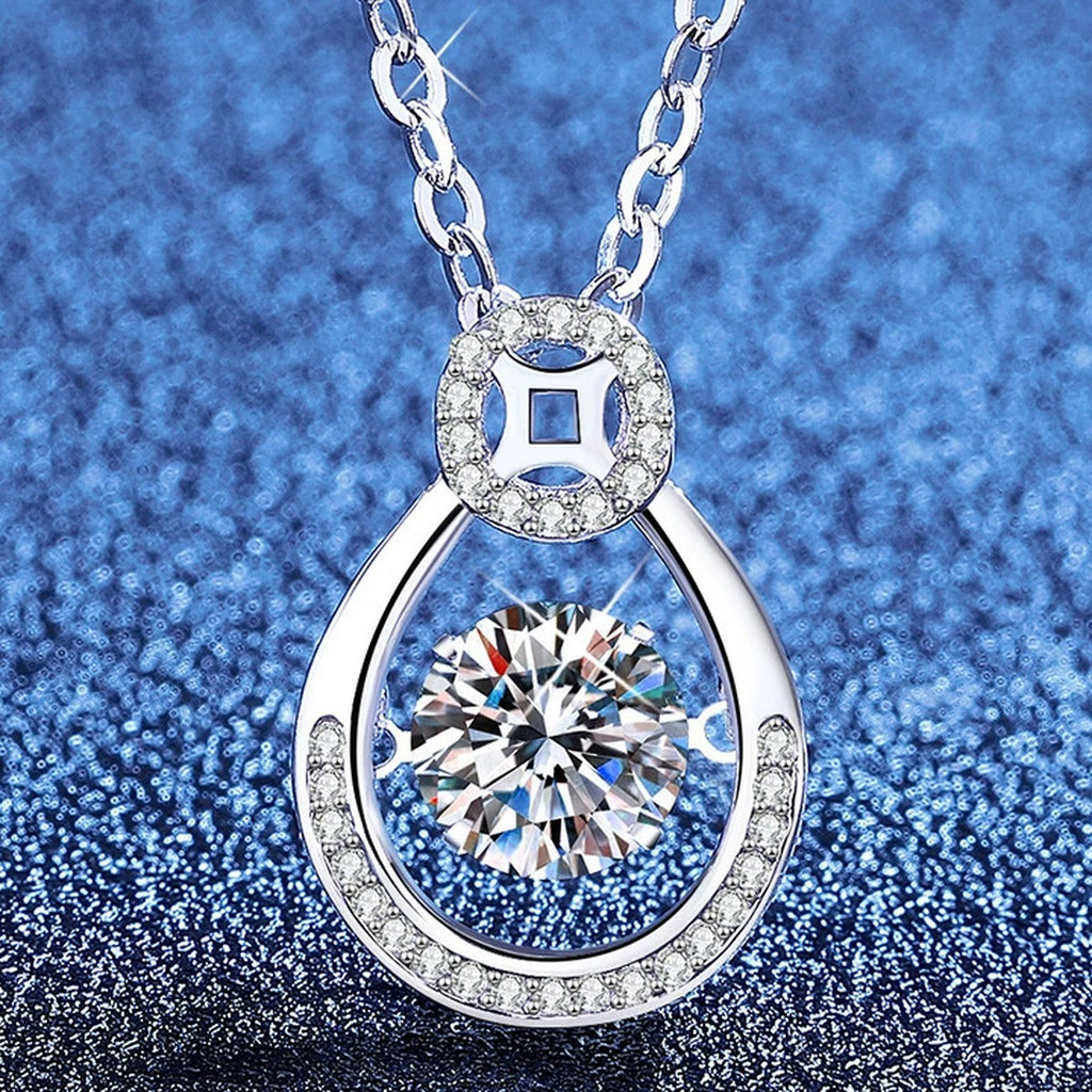 Oval Teardrop Moissanite Pendant Necklace with Cubic Zirconia in Platinum-Plated S925 Sterling Silver blue background product view