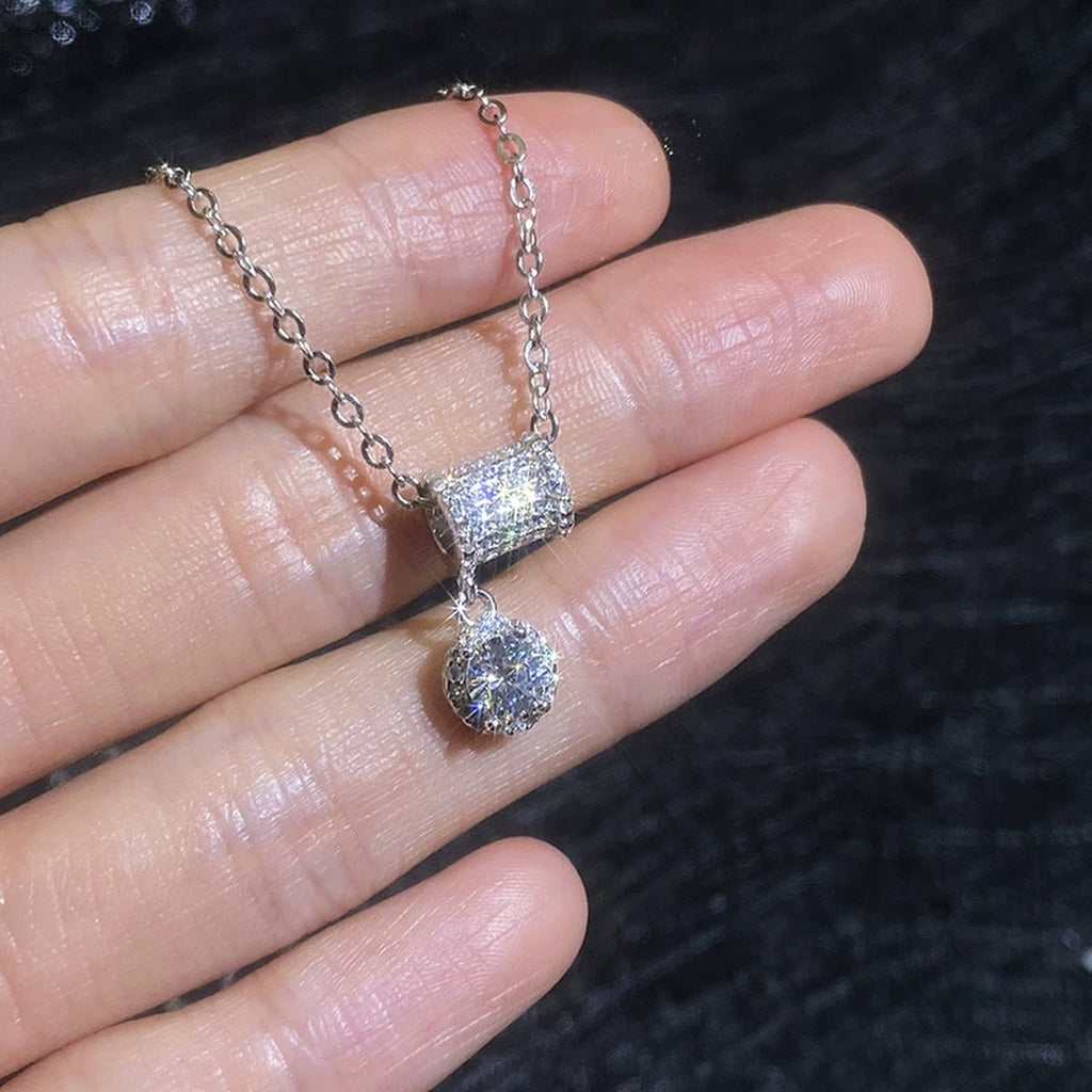 Square Station Moissanite Pendant Necklace with Cubic Zirconia in Platinum-Plated S925 Sterling Silver close-up product detail view