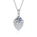 Pear Teardrop Moissanite Pendant Necklace with Cubic Zirconia in Platinum-Plated S925 Sterling Silver on clean white background showing the pear-shaped teardrop pendant with a round moissanite center and cubic zirconia accents