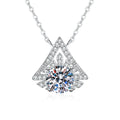 Kite Halo Moissanite Pendant Necklace with Cubic Zirconia in Platinum-Plated S925 Sterling Silver on clean white background showing the kite-shaped halo pendant with a round moissanite center