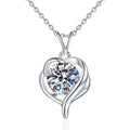 Heart Swirl Moissanite Pendant Necklace with Cubic Zirconia in Platinum-Plated S925 Sterling Silver on clean white background showing the heart swirl pendant wrapped around a round moissanite center