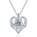 Layered Heart Moissanite Pendant Necklace with Cubic Zirconia in Platinum-Plated S925 Sterling Silver on clean white background showing the layered open heart pendant with a round moissanite center