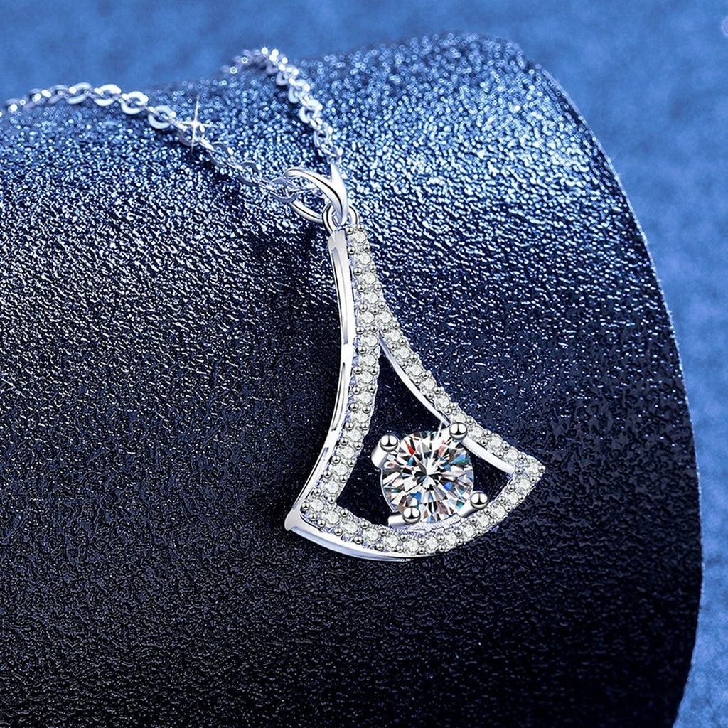 Fan Kite Moissanite Pendant Necklace with Cubic Zirconia in Platinum-Plated S925 Sterling Silver blue background product view