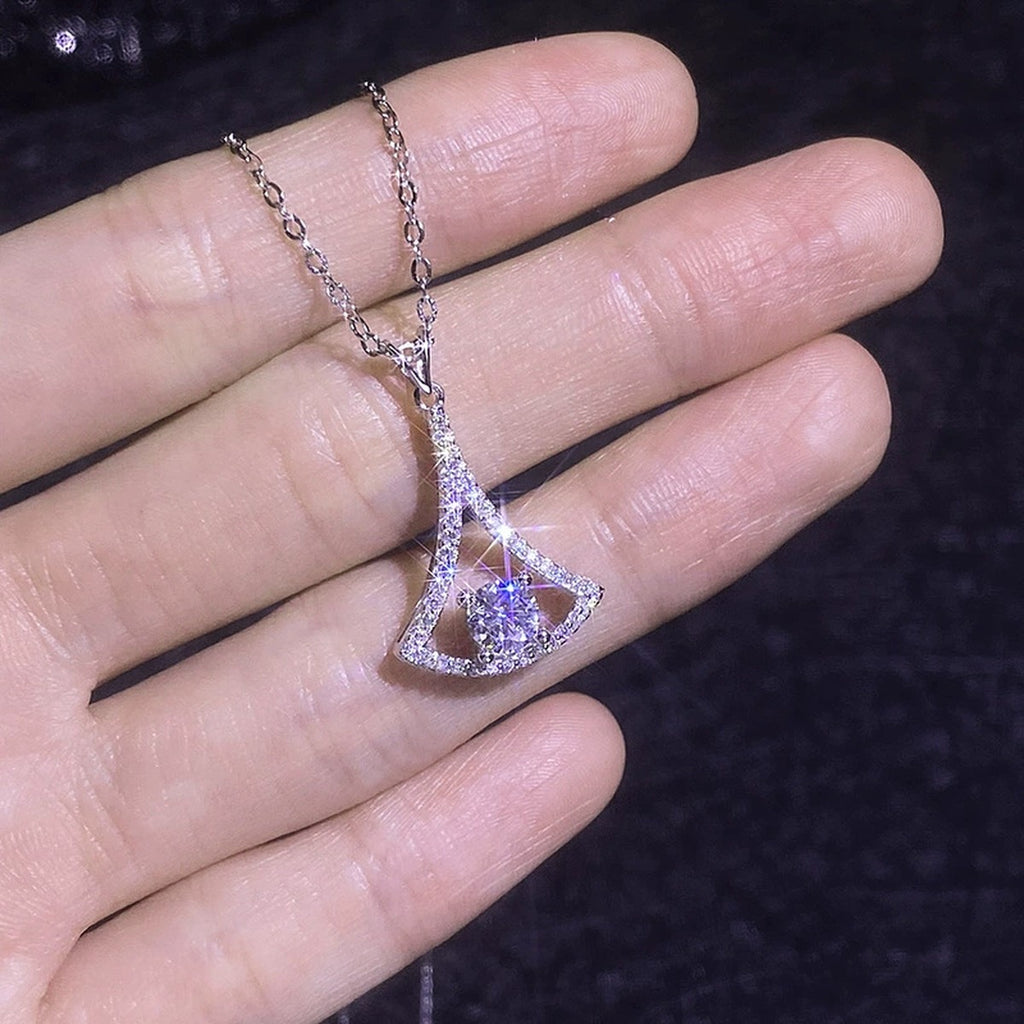 Fan Kite Moissanite Pendant Necklace with Cubic Zirconia in Platinum-Plated S925 Sterling Silver dark background product display view