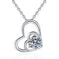 Double Heart Moissanite Pendant Necklace with Cubic Zirconia in White Gold-Plated S925 Sterling Silver on clean white background showing the double heart pendant with a round moissanite center and cubic zirconia accents