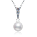 Pearl Bar Moissanite Pendant Necklace in Platinum-Plated S925 Sterling Silver on clean white background showing the pearl drop pendant with a slim moissanite bar accent