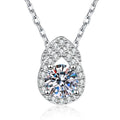 Pear Teardrop Moissanite Pendant Necklace with Cubic Zirconia in Platinum-Plated S925 Sterling Silver on clean white background showing the petite pear teardrop pendant with a round moissanite center