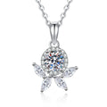 Star Flower Moissanite Pendant Necklace with Cubic Zirconia in Platinum-Plated S925 Sterling Silver on clean white background showing the star flower pendant with a round moissanite center