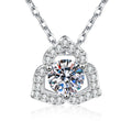 Square Halo Moissanite Pendant Necklace with Cubic Zirconia in Platinum-Plated S925 Sterling Silver on clean white background showing the square halo pendant with a round moissanite center
