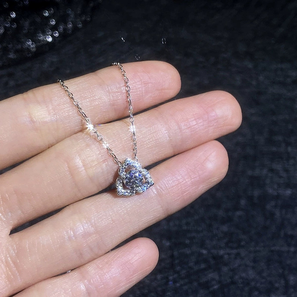 Square Halo Moissanite Pendant Necklace with Cubic Zirconia in Platinum-Plated S925 Sterling Silver close-up product detail view