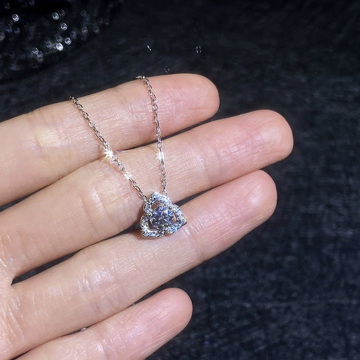 Square Halo Moissanite Pendant Necklace with Cubic Zirconia in Platinum-Plated S925 Sterling Silver close-up product detail view