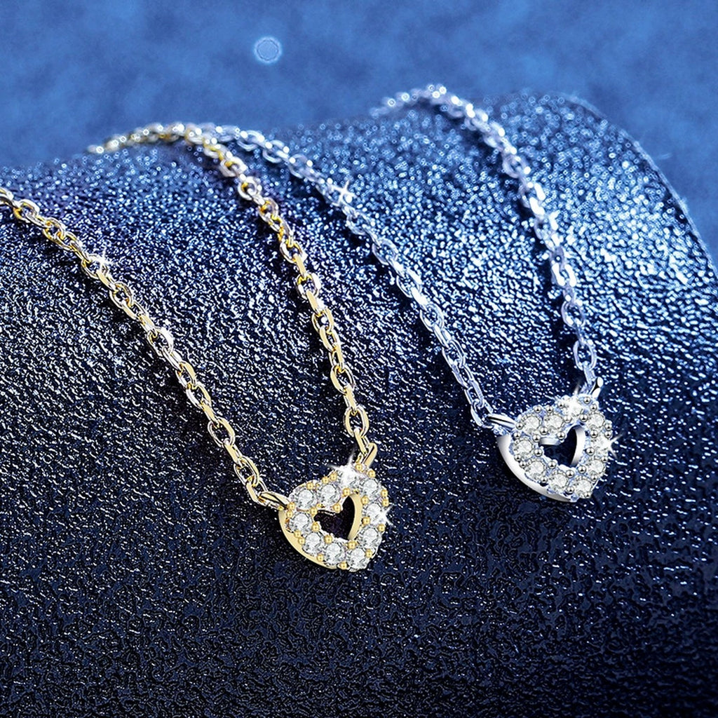 Heart Moissanite Pendant Necklace in S925 Sterling Silver blue background product view
