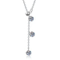 Triple Moissanite Drop Necklace in Platinum-Plated S925 Sterling Silver on clean white background showing the vertical station drop necklace with three round moissanite stones