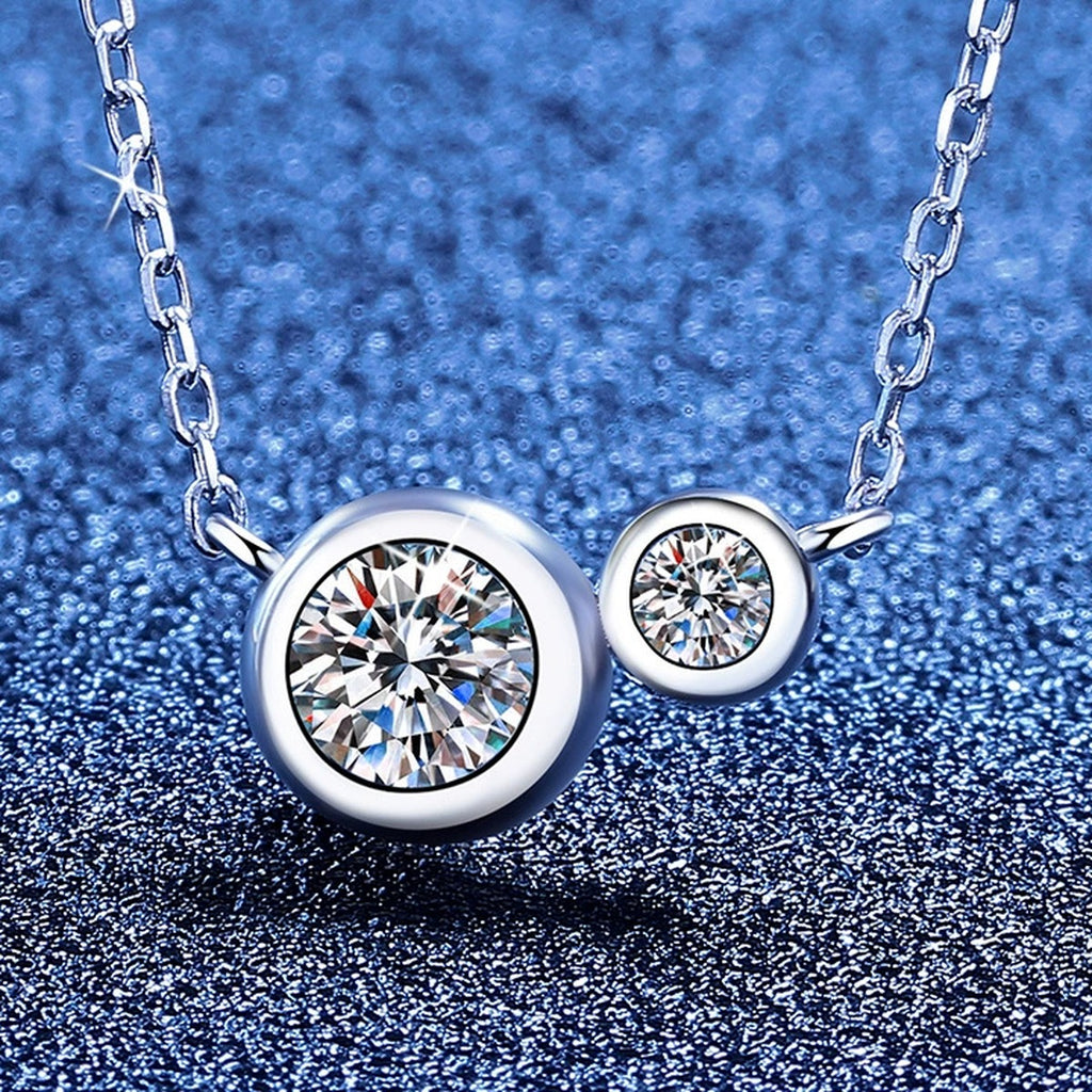 Two-Stone Moissanite Bypass Necklace in Platinum-Plated S925 Sterling Silver blue background product view