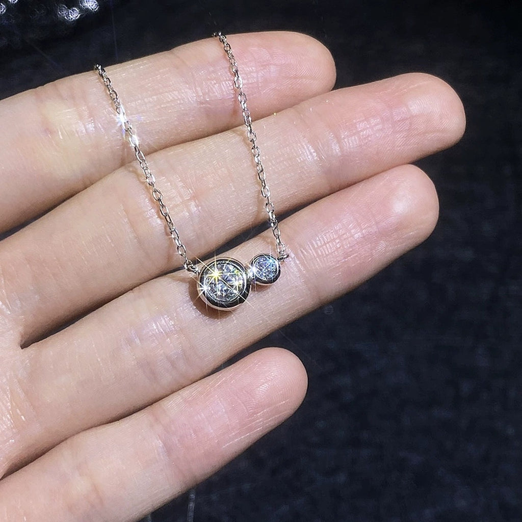 Two-Stone Moissanite Bypass Necklace in Platinum-Plated S925 Sterling Silver close-up product detail view