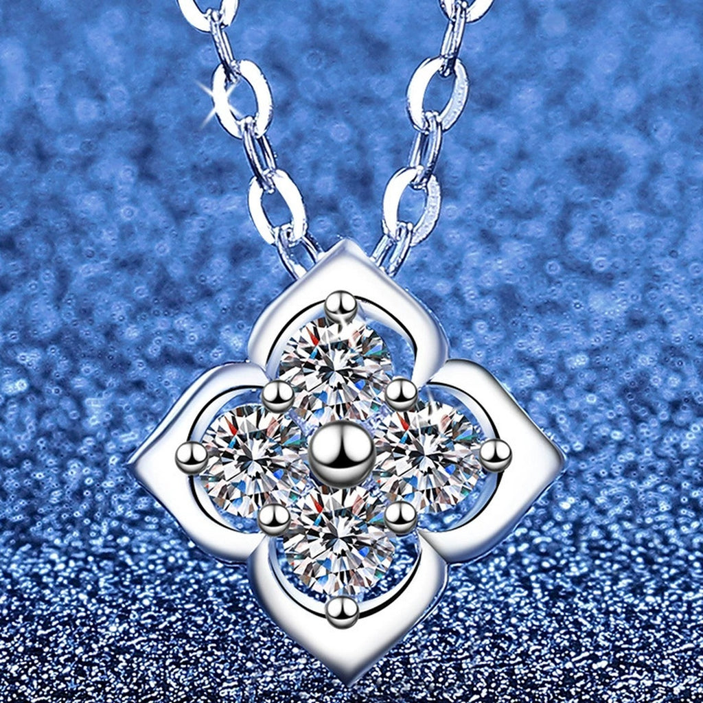 Clover Moissanite Pendant Necklace in S925 Sterling Silver blue background product view