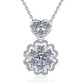 Floral Heart Moissanite Pendant Necklace with Cubic Zirconia in Platinum-Plated S925 Sterling Silver on clean white background showing the floral pendant with a heart top and round moissanite flower drop