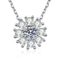 Sunflower Moissanite Pendant Necklace with Cubic Zirconia in Platinum-Plated S925 Sterling Silver on clean white background showing the sunflower pendant with a round moissanite center