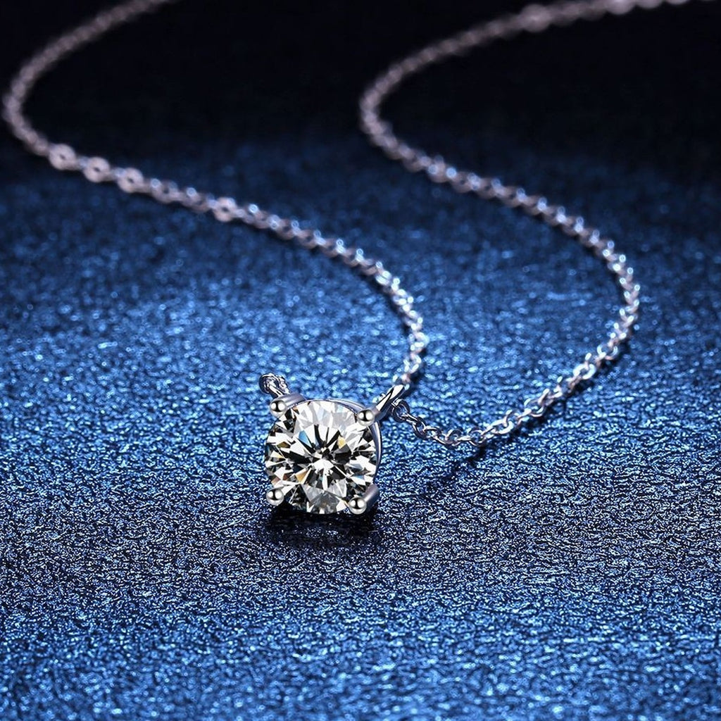 Round Moissanite Pendant Necklace in S925 Sterling Silver blue background product view