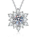 Starburst Moissanite Pendant Necklace with Cubic Zirconia in White Gold-Plated S925 Sterling Silver on clean white background showing the starburst pendant with a round moissanite center