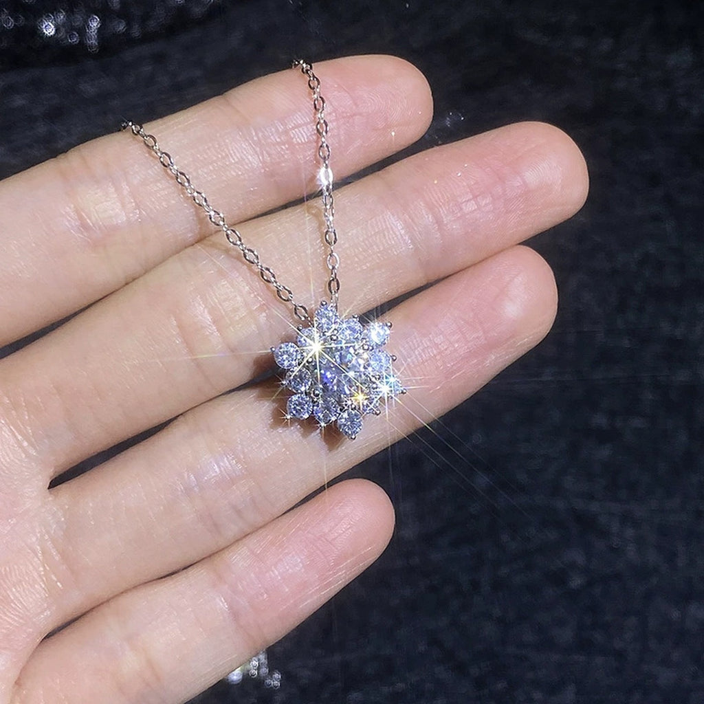 Starburst Moissanite Pendant Necklace with Cubic Zirconia in White Gold-Plated S925 Sterling Silver close-up product detail view