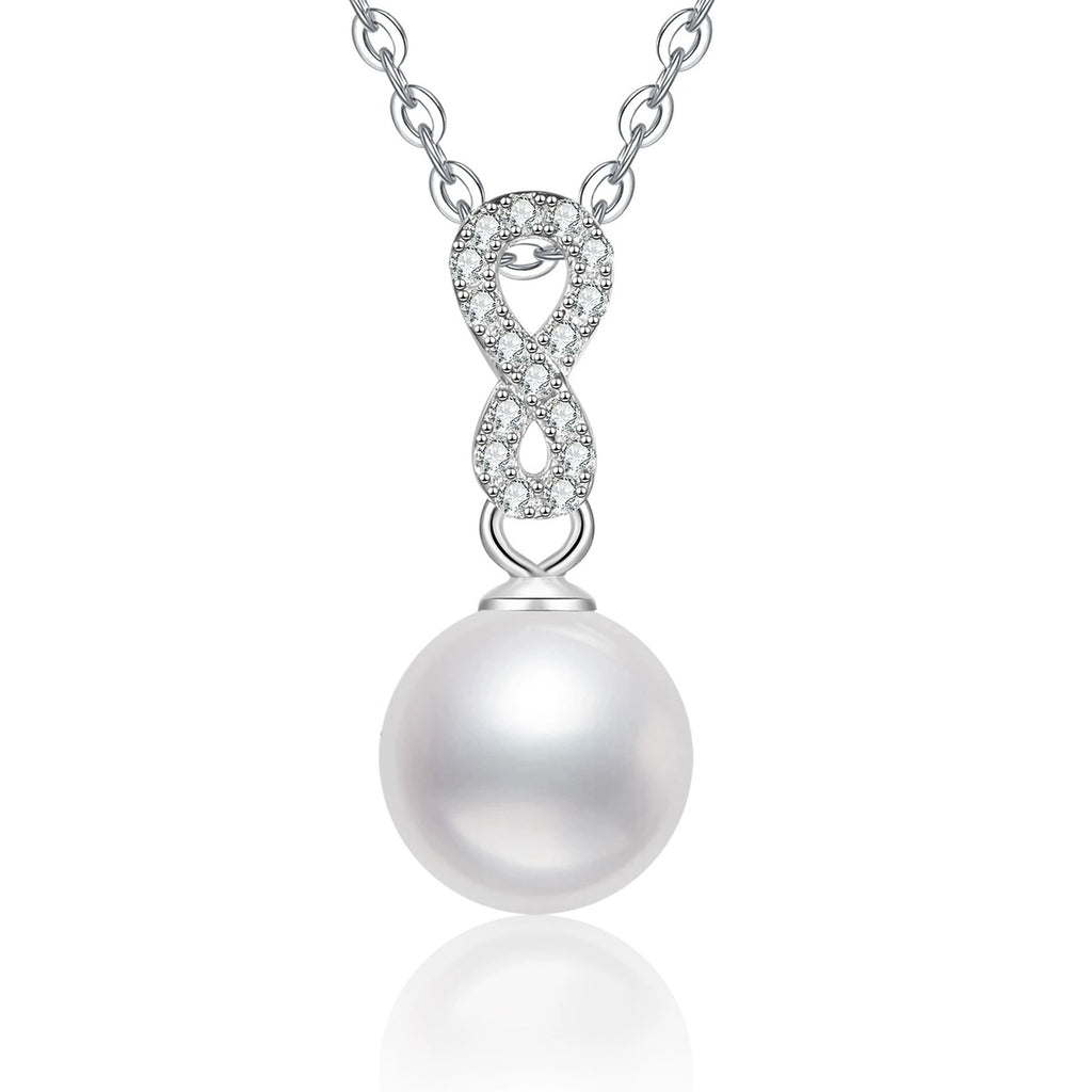 Moissanite Pearl Pendant Necklace in Gold-Plated S925 Sterling Silver on clean white background showing the gold-plated pearl pendant with a small moissanite accent