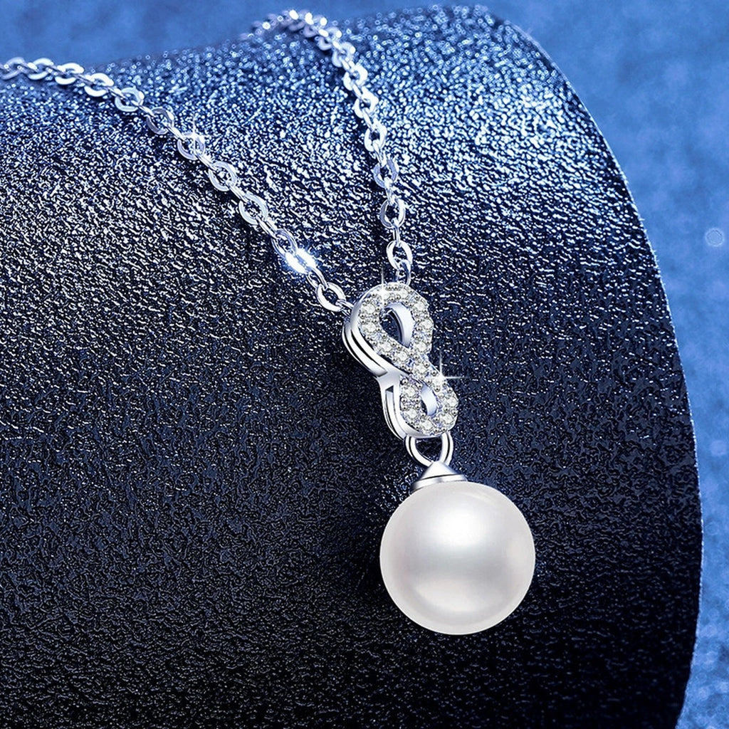 Moissanite Pearl Pendant Necklace in Gold-Plated S925 Sterling Silver blue background product view