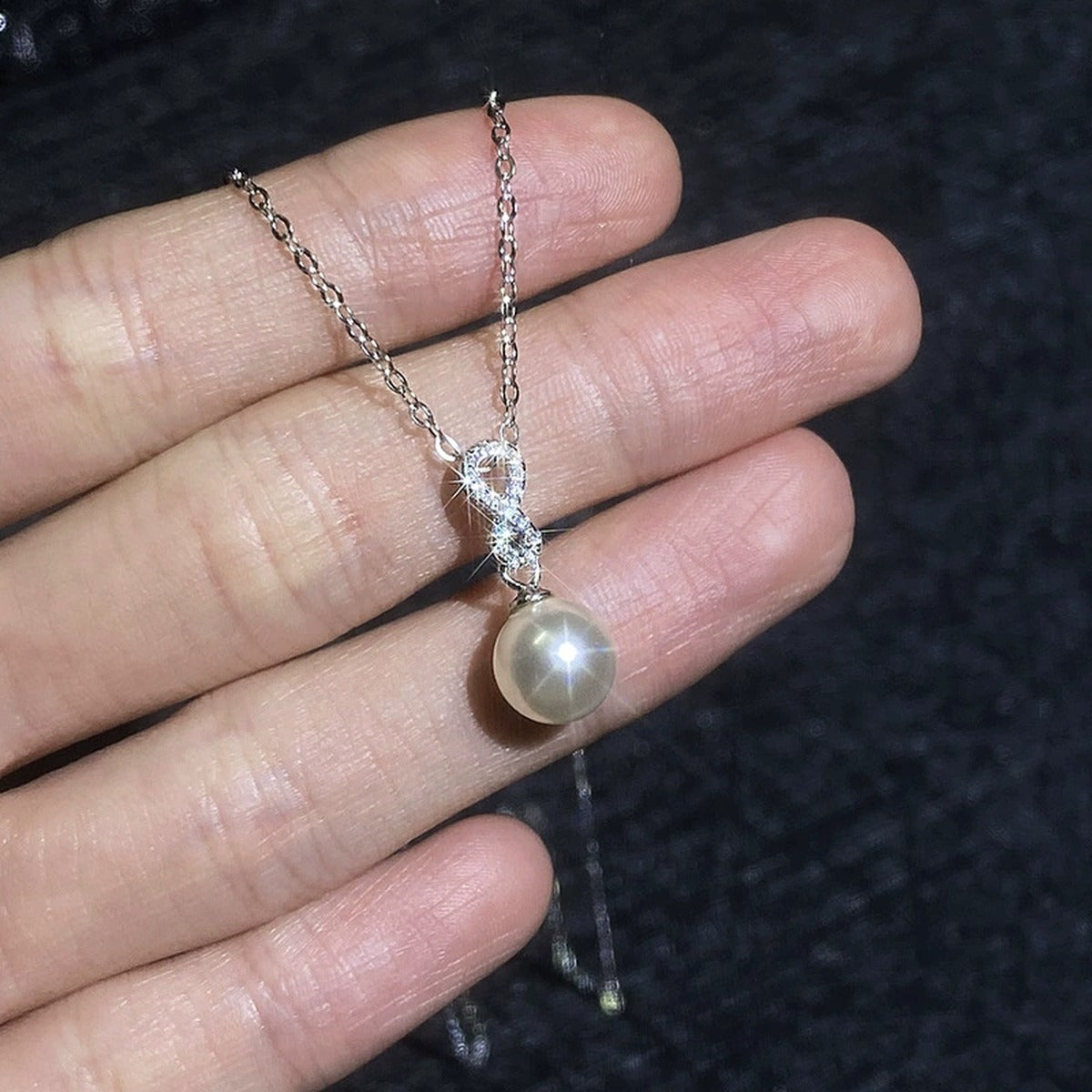 Moissanite Pearl Pendant Necklace in Gold-Plated S925 Sterling Silver close-up product detail view