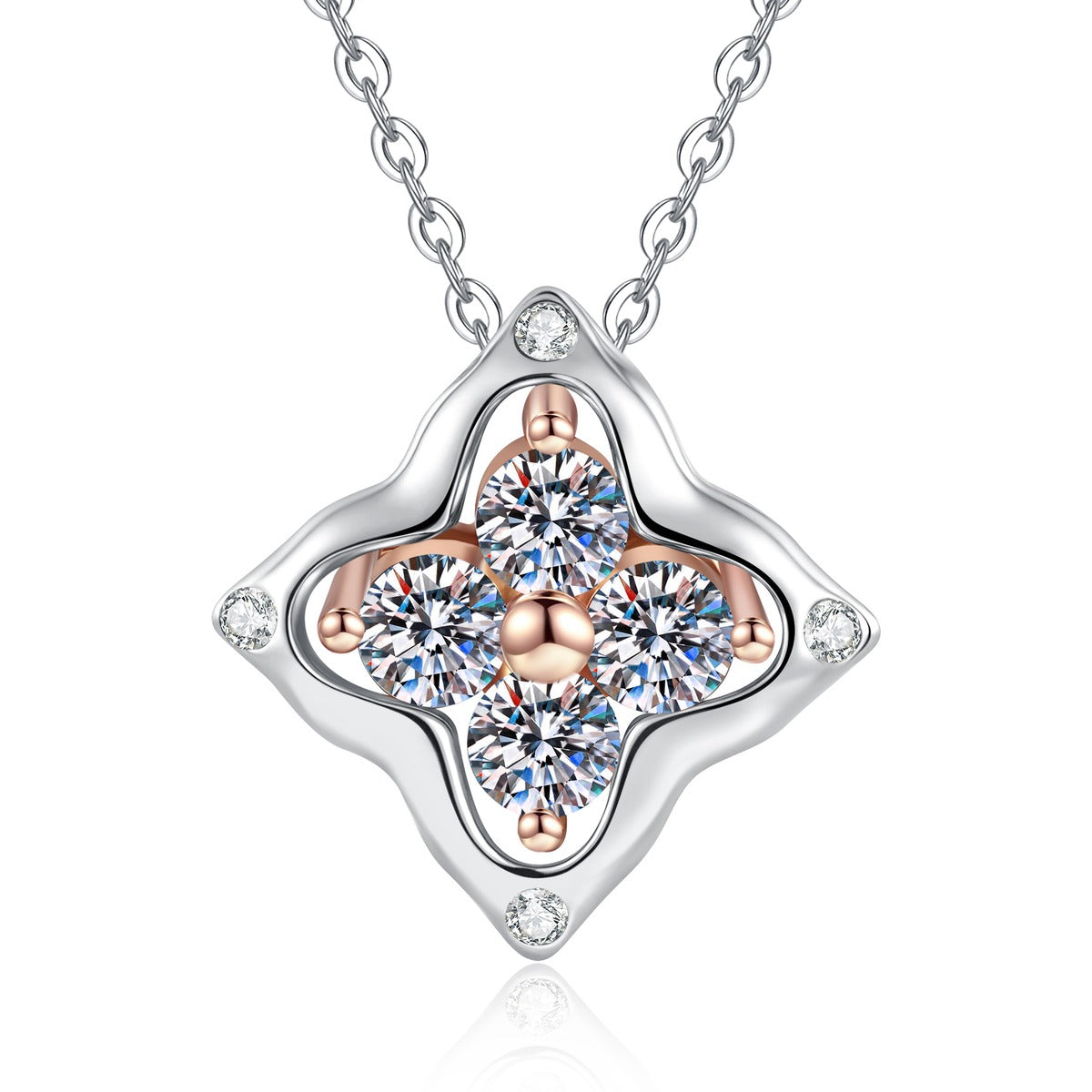 Round Moissanite Pendant Necklace in S925 Sterling Silver on clean white background showing the round moissanite pendant offered in white gold, rose gold, and 18K yellow gold finishes