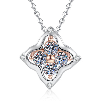 Round Moissanite Pendant Necklace in S925 Sterling Silver on clean white background showing the round moissanite pendant offered in white gold, rose gold, and 18K yellow gold finishes