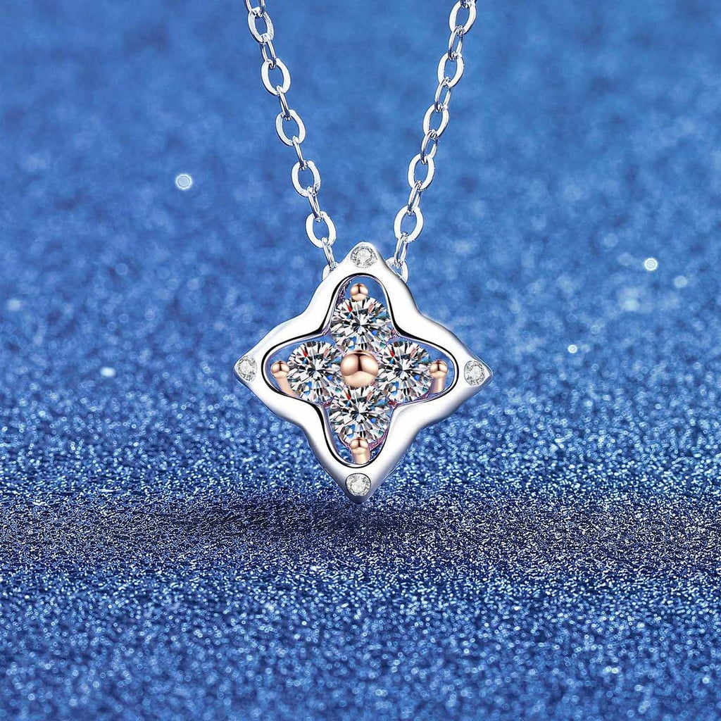 Round Moissanite Pendant Necklace in S925 Sterling Silver blue background product view