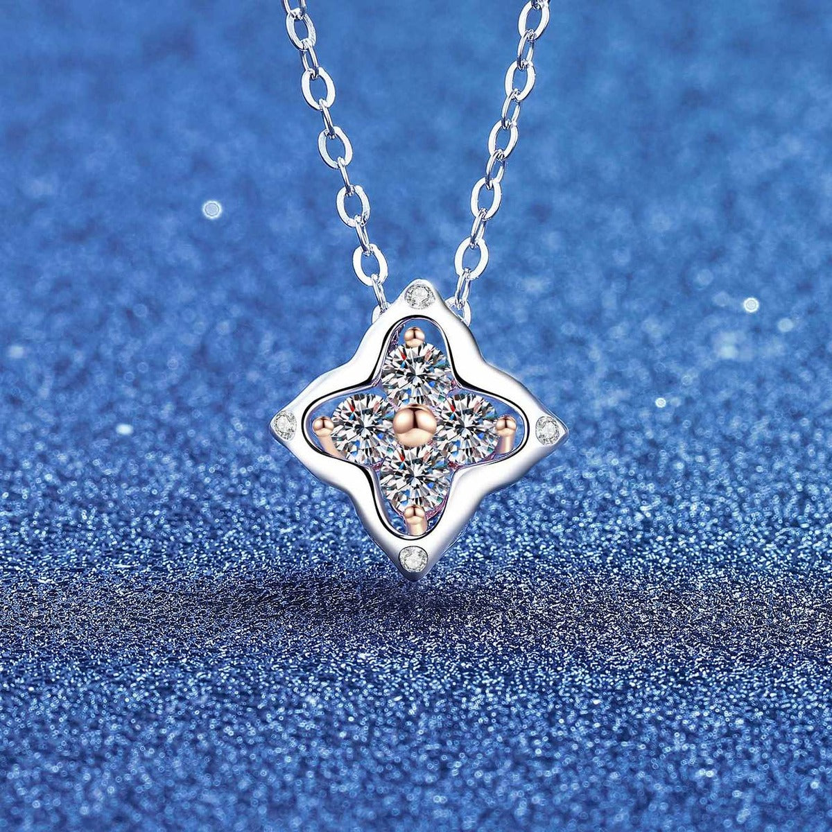 Round Moissanite Pendant Necklace in S925 Sterling Silver blue background product view