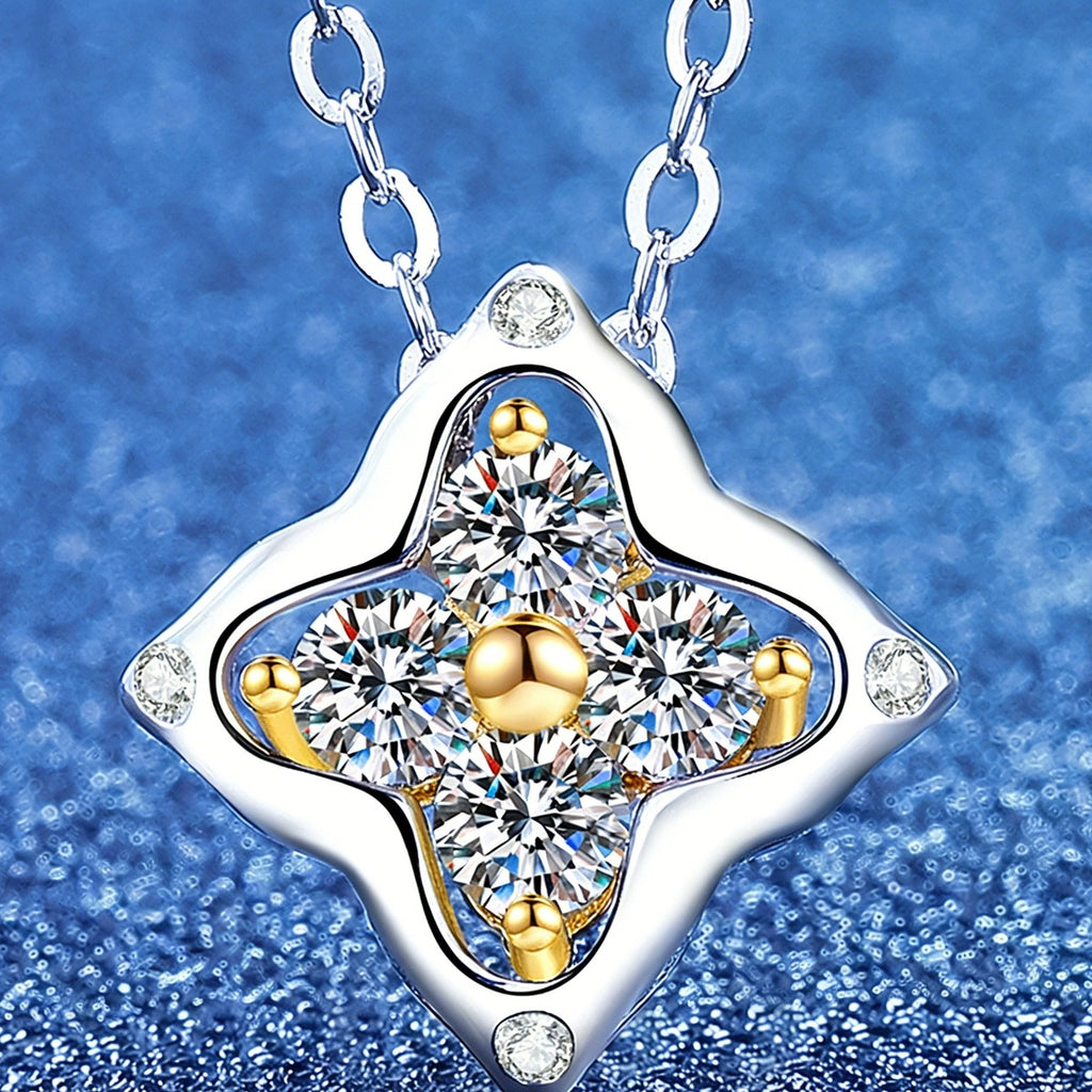 Round Moissanite Pendant Necklace in S925 Sterling Silver blue background angled view