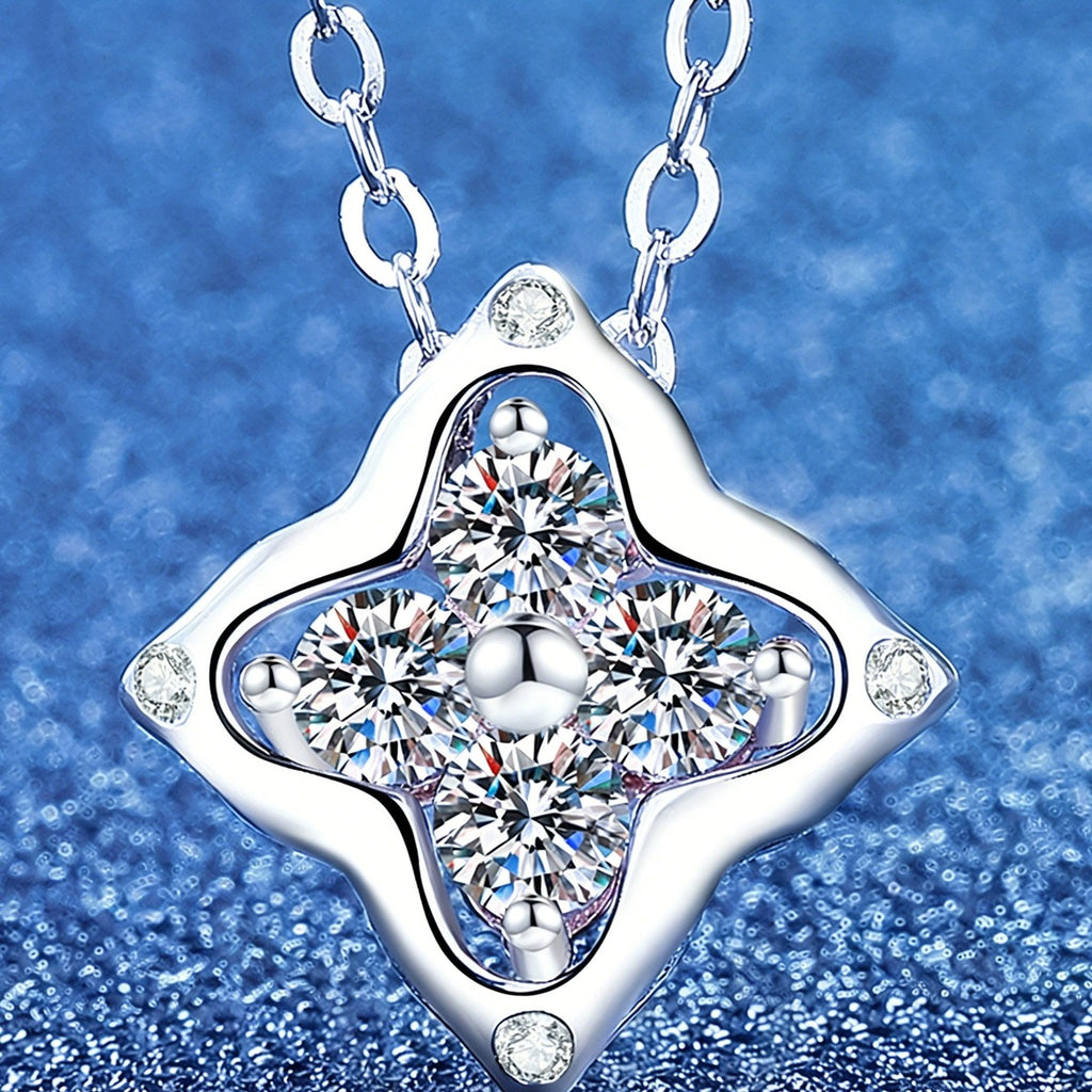 Round Moissanite Pendant Necklace in S925 Sterling Silver blue background styling view