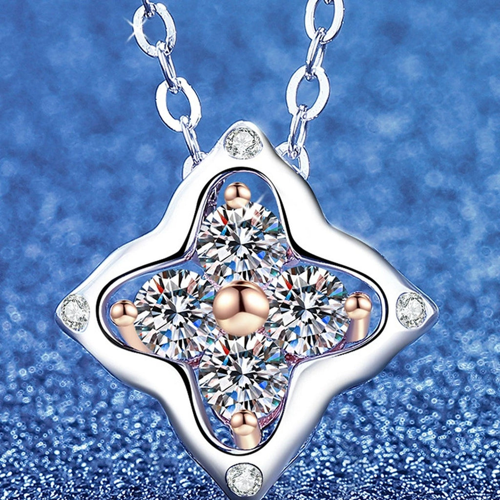 Round Moissanite Pendant Necklace in S925 Sterling Silver blue background styling view